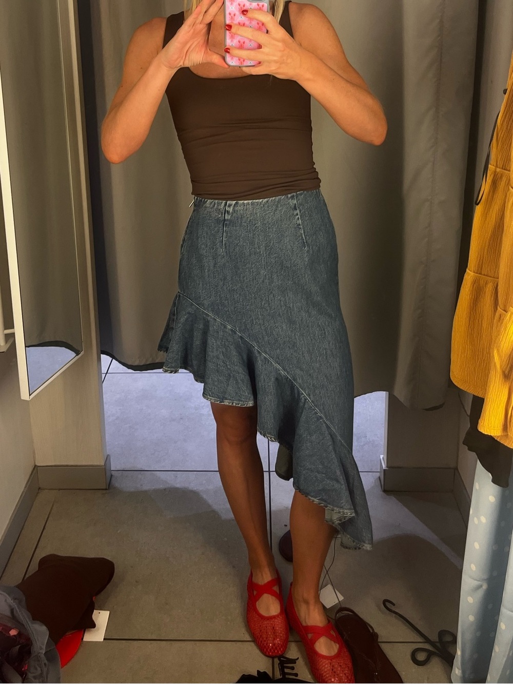 H&M Dark Blue Asymmetrical Ruffle Denim Skirt